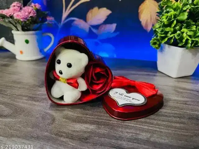 Heart Shape Gift Box With Teddy & Rose, Red