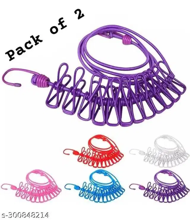 PVC Clothesline, 2 Pcs with 24 Pcs Clips, Assorted, Set of 2