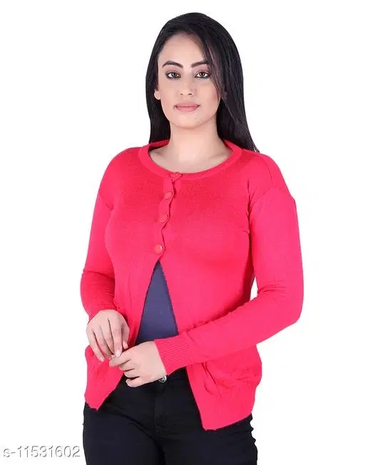 Acrylic Solid Sweater for Women (Pink, M)