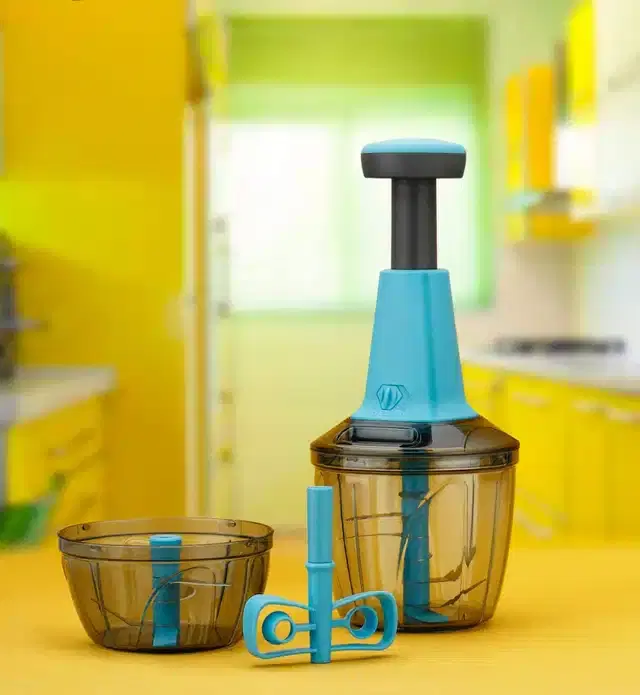 Combo of 3 & 6 Stainless Steel Blades Push Chopper, Blue