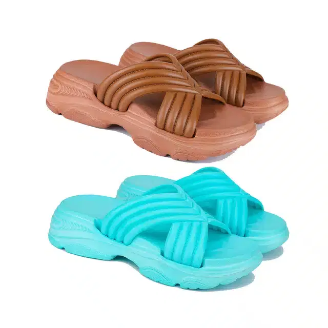 Sliders Combo for Women, Pack of 2 (Multicolor, 7)