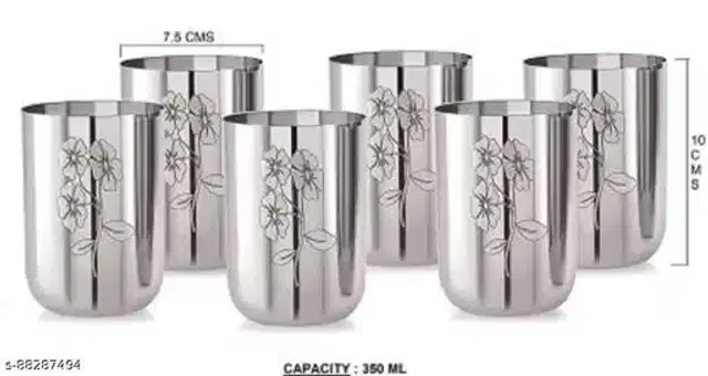 Stainless Steel Glass, Silver, 300 ml, Pack of 6