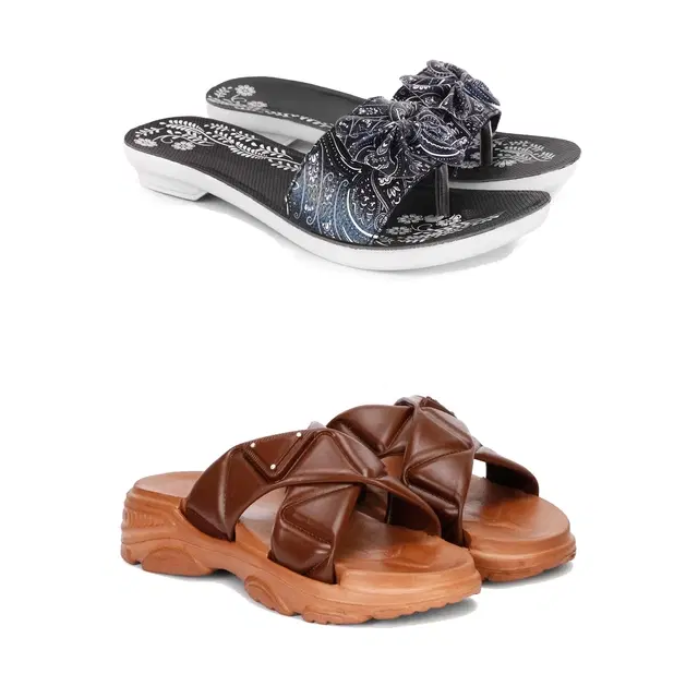 Combo of Sliders & Flats for Women, Set of 2 (Multicolor, 8)