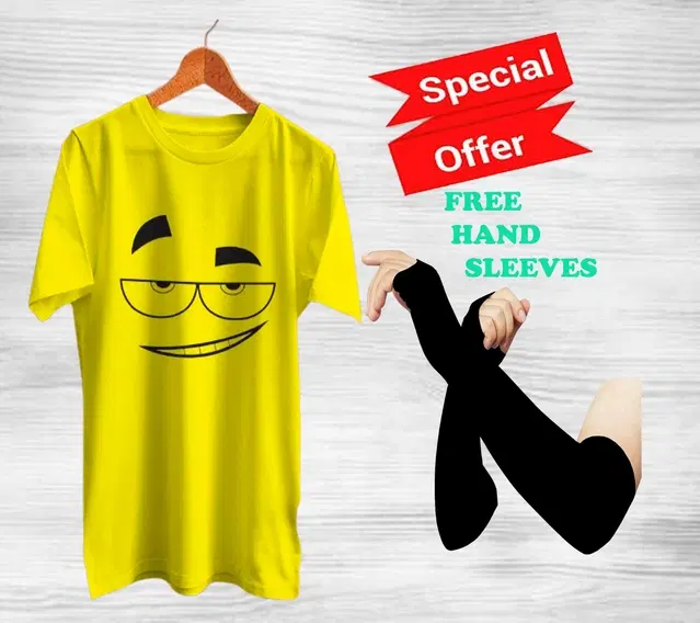 Round Neck Printed T-Shirt with Arm Sleeves for Men, Set of 2 (Yellow & Black, XXL)