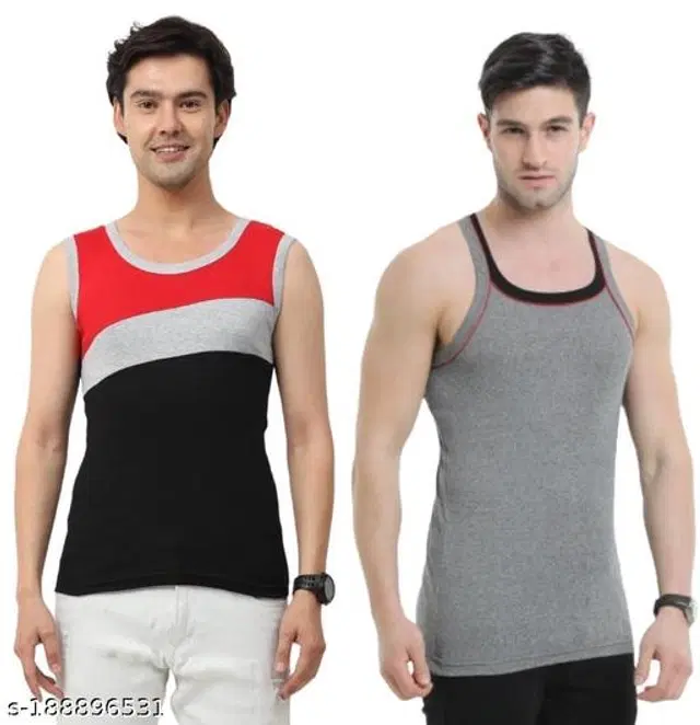 Cotton Vests for Men, Pack of 2 (Multicolor, S)