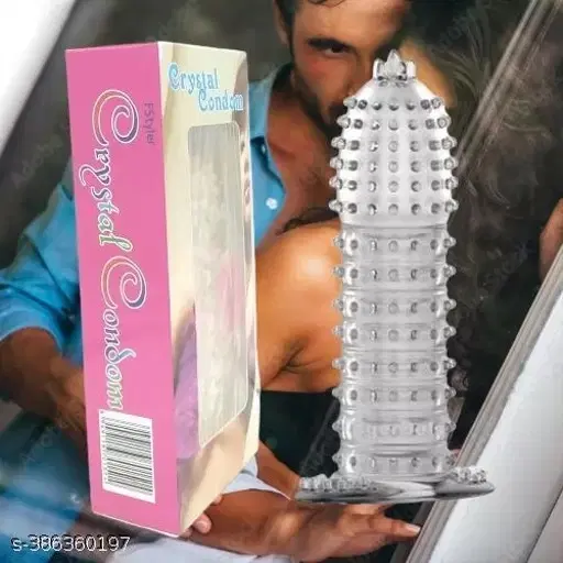 Crystal Dotted Reusable Condom for Men, Transparent, Pack of 1