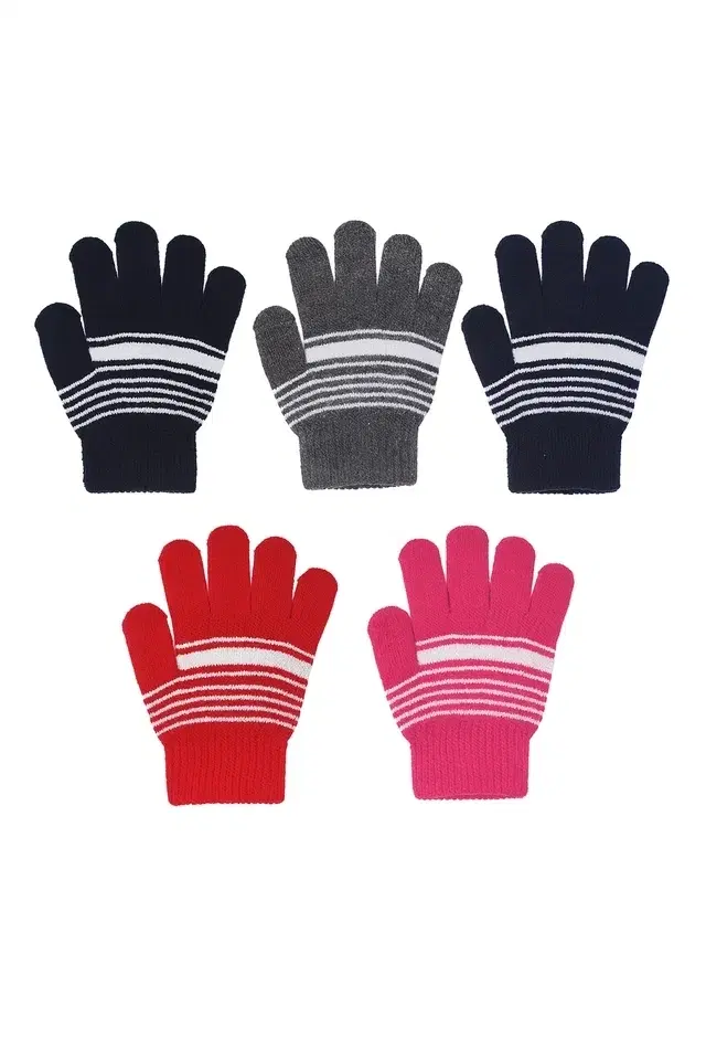 Woolen Gloves for Boys, Multicolour (Set of 5)