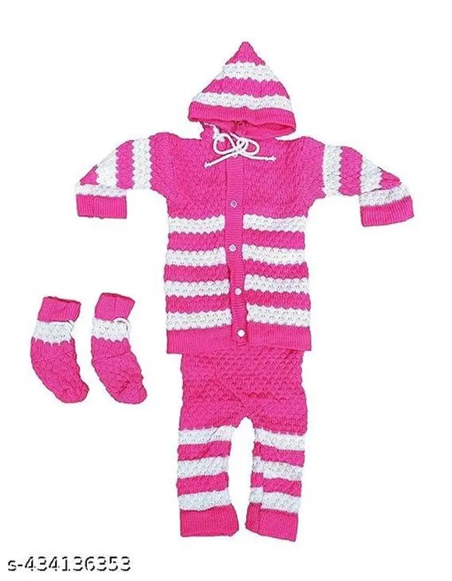 Woolen Clothing Set for Boys (0-6 Months, Pink & White)