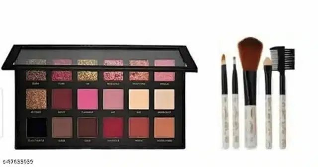 Eye Shadow Palette with 5 Pcs Makeup Brushes, Multicolor, Set of 2