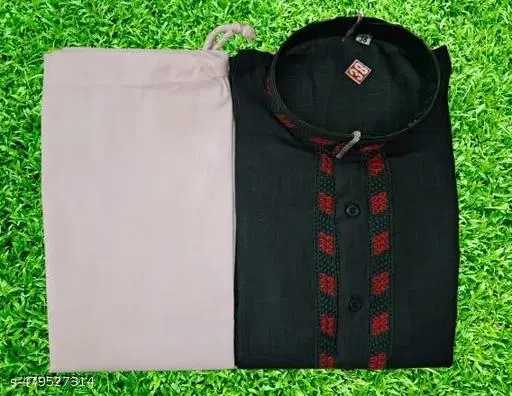 Solid Show Button Kurta Set for Men (M)