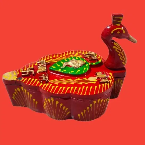 Plastic Peacock Shape Meenakari Designed 4 Section Kumkum Box, Multicolor