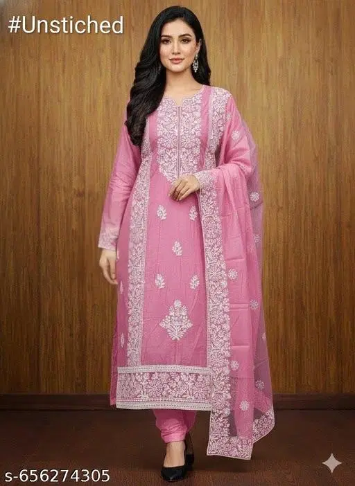 Chanderi Cotton Punjabi/All Over Suits for Women (Pink, 6.05 meter (M)