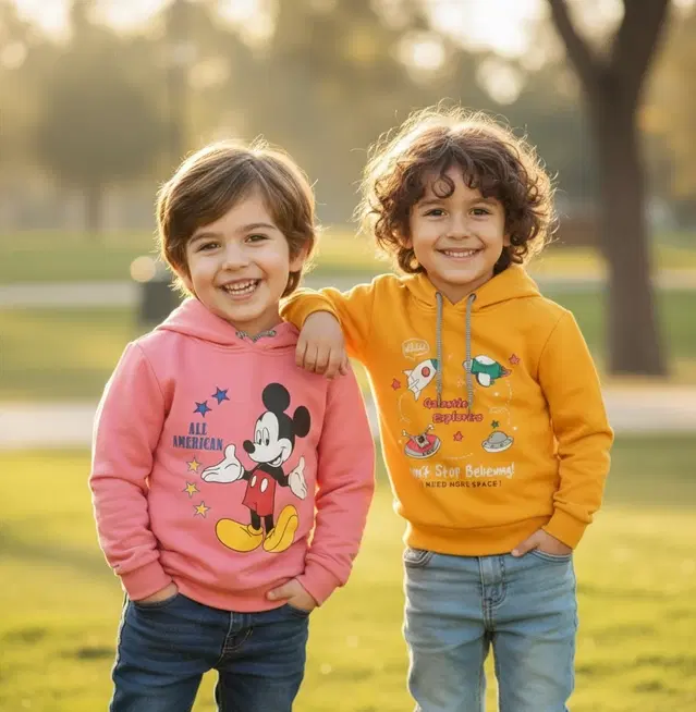 Round Neck Printed Wool Hoodie For Boys, Multicolour (3-4 Years) ,Pack Of 2