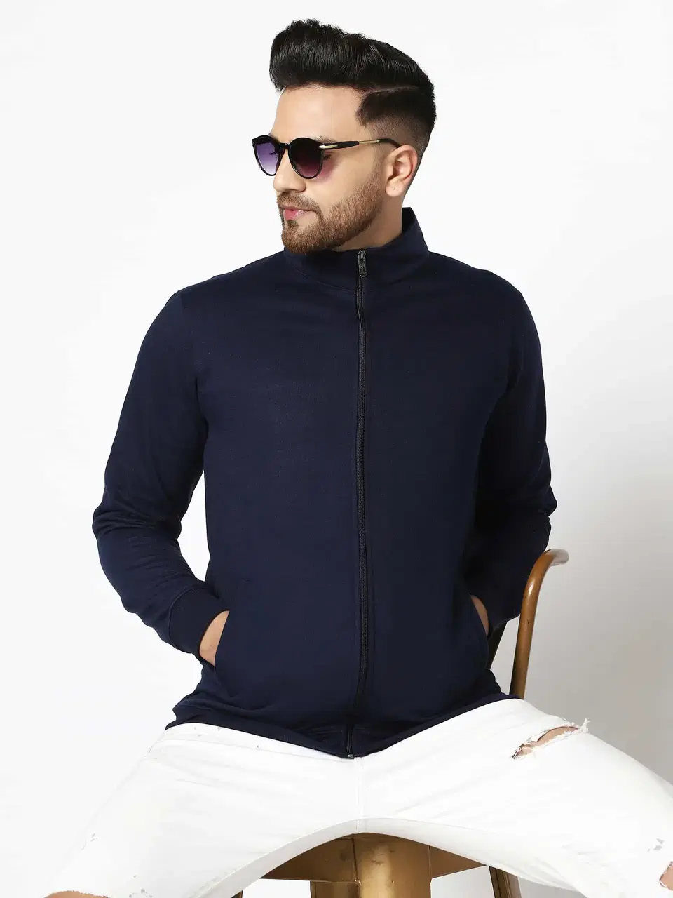 GESPO Mens Full Sleeve Solid Sweatshirt (Blue, L) (S03)