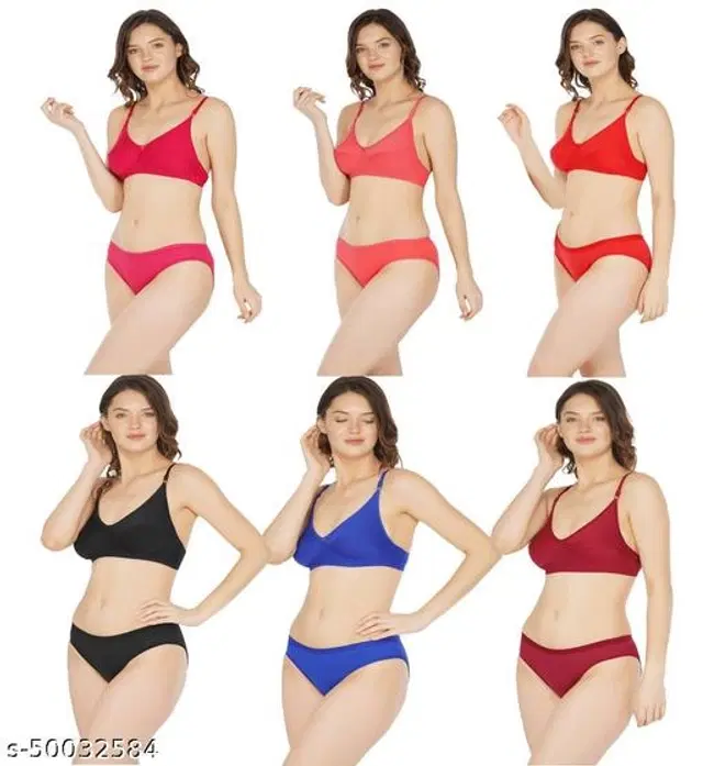 Cotton Blend Solid Lingerie Set for Women, Pack of 6 (Multicolor, 30A)
