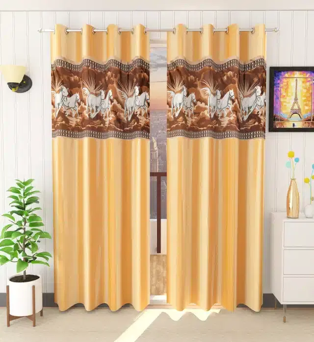 Window Curtains, Pack of 2, Gold, 5 feet