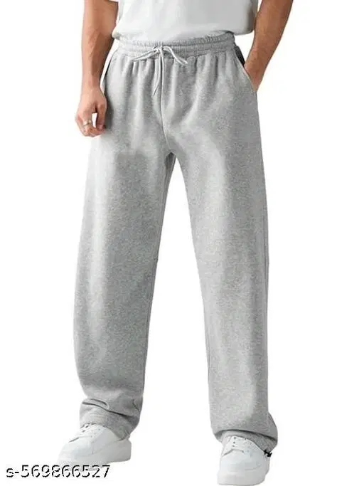 Cotton Blend Solid Trackpant for Men, Grey (XXL)