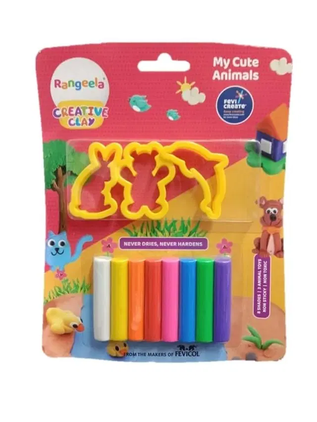 Rangeela Creative Clay My Cute Animals, 75 g + 3 Animal Moulds