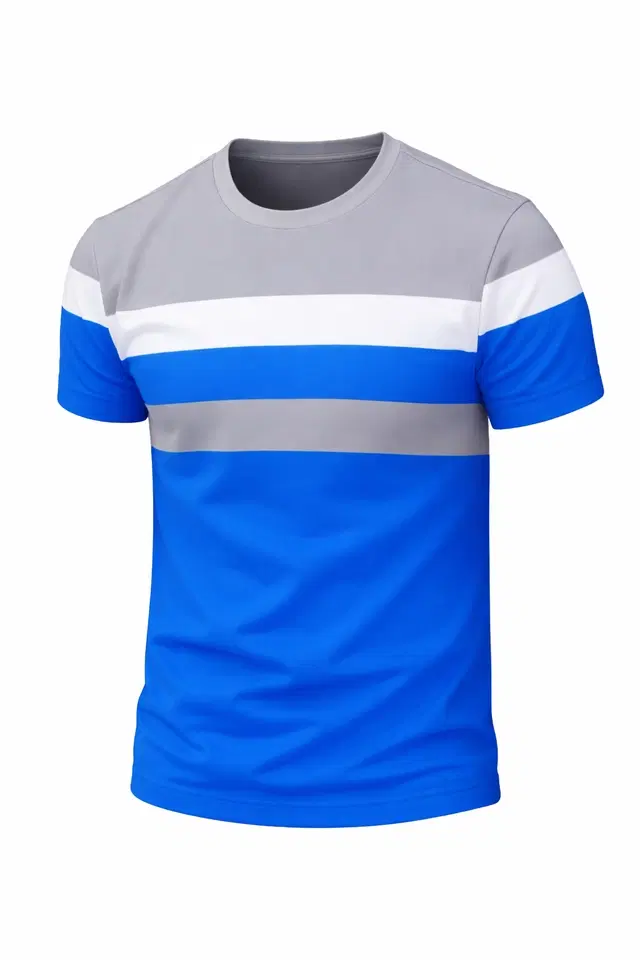 Casual Summer Sportswear Polycotton T-Shirts for Men ,Blue & Grey (M)
