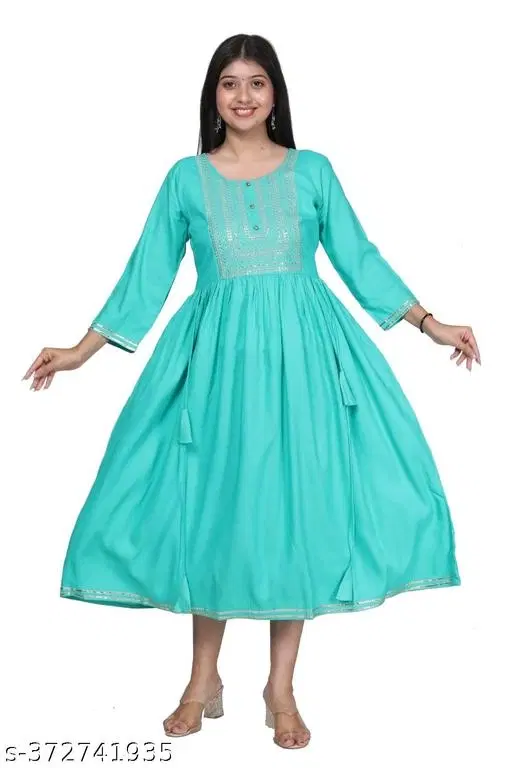 Rayon Kurti For Women, Aqa Blue (S)