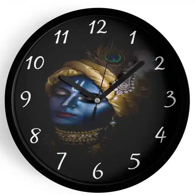 Analog Lord Krishna Wall Clock for Home, Black, 7 Inches