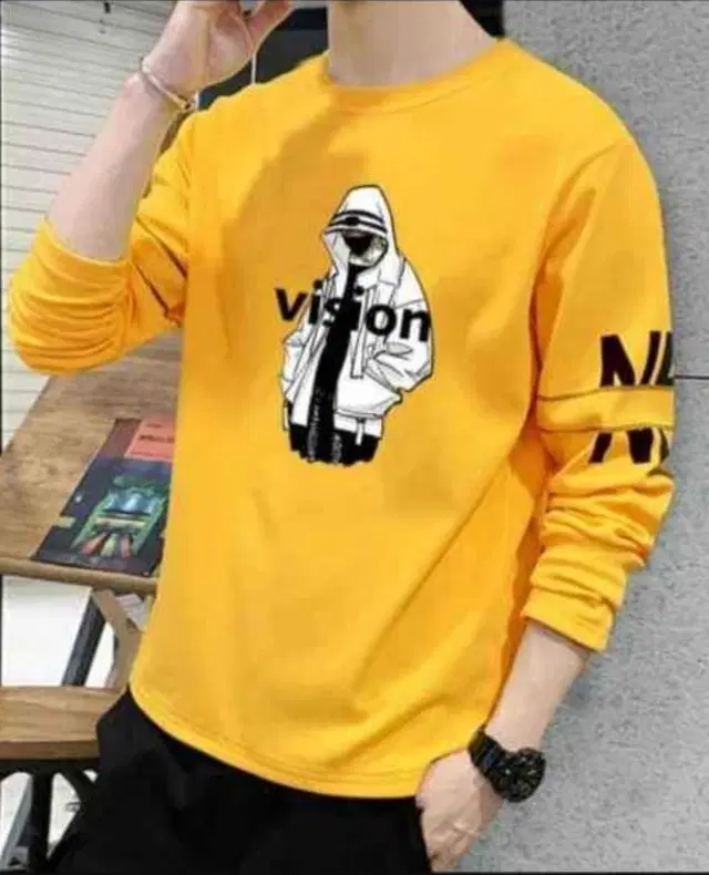Round Neck Graphic T-Shirt for Men (Mustard, L)