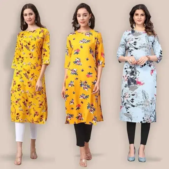 Women Crepe Printed Kurta, Pack Of 3 (Multicolor, L) (SD-433)