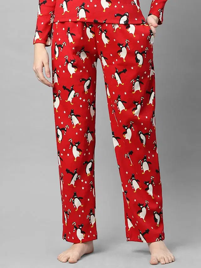 Rigo Women Printed Pyjama with Side Pocket (Red, 28)