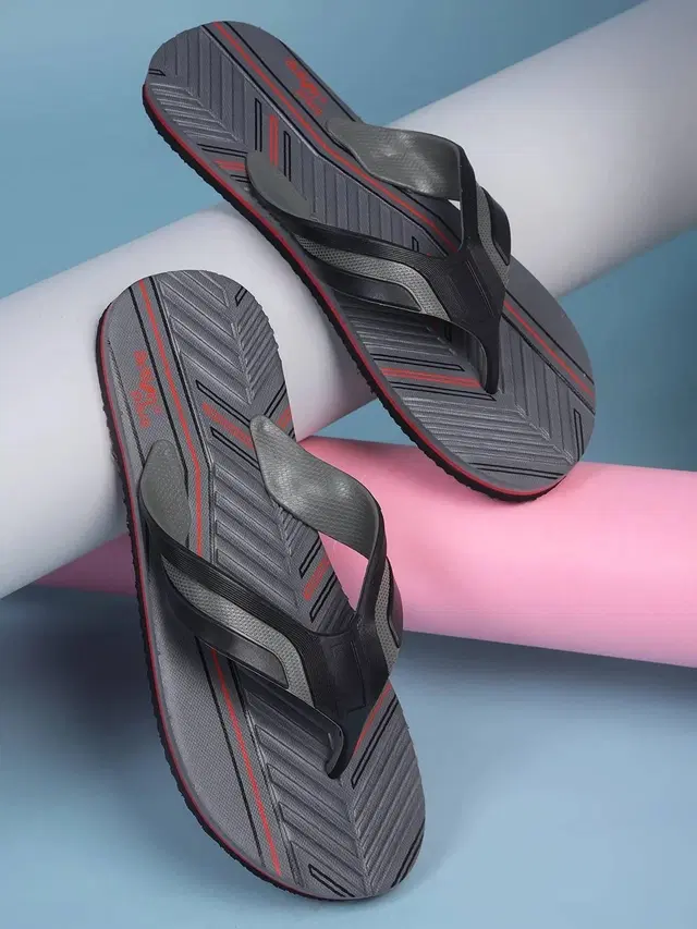action Casual Flip Flops for Men (Grey, 9)