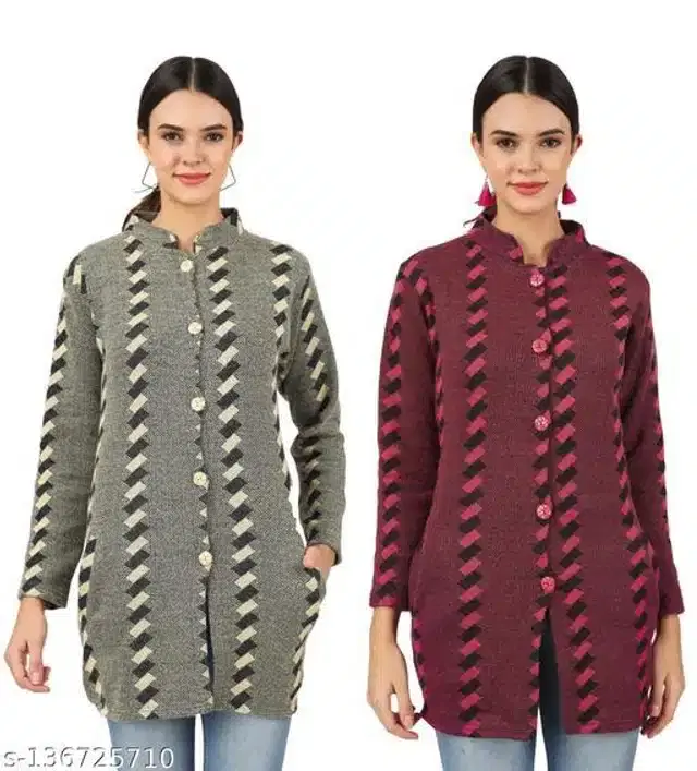 Woolen Cardigans for Women, Pack of 2 (Multicolor, XL)