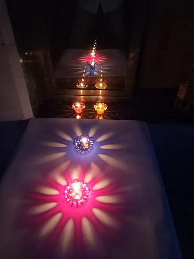 Plastic 3D Shadow Reflection Floating Diwali Diyas, Multicolor, Pack of 12