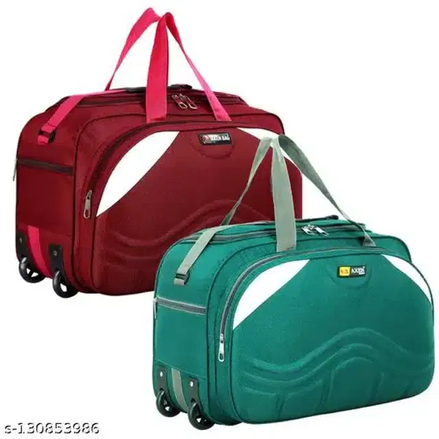 Polyester Trolley Duffel Bag for Men & Women, Maroon & Green, Pack of 2