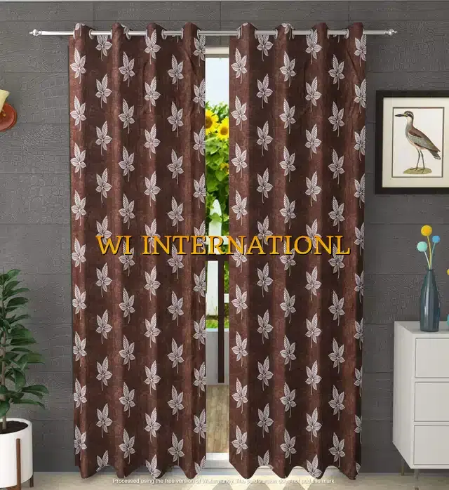 Polyester Printed Window & Door Curtains, Pack of 2, Brown, 7 feet