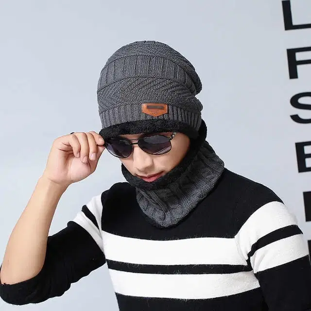 Woolen Cap with Neck Warmer for Men & Women (Grey)