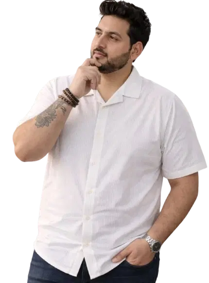Cotton Blend Solid Shirt for Men, Off White (3XL)