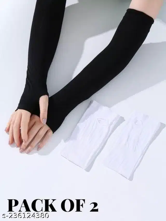 Nylon Arm Sleeves for Unisex, Set of 2 (Black)