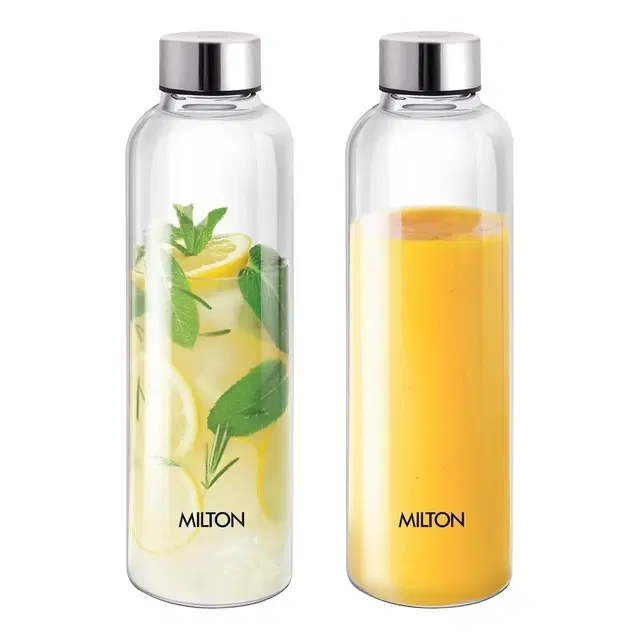 Milton Costa 1000 Pet Water Bottle Set of 2, 1 Litre Each | Airtight & Leakproof Stainless Steel Lid | Unbreakable, BPA-Free, Reusable Plastic Fridge Bottles for Home, Office, School, Travel Transparent