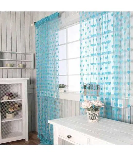 WI Heart String Single Piece Curtain, 4.5 ft X 6.5 ft, Firozi