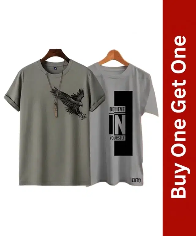 Round Neck T-Shirt for Men, Buy 1 Get 1, Grey (M)
