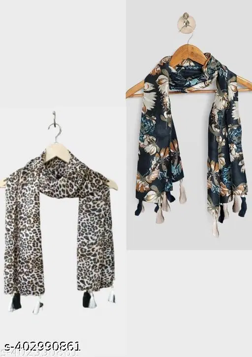 Chiffon Scarves for Women, Multicolor, Pack of 2