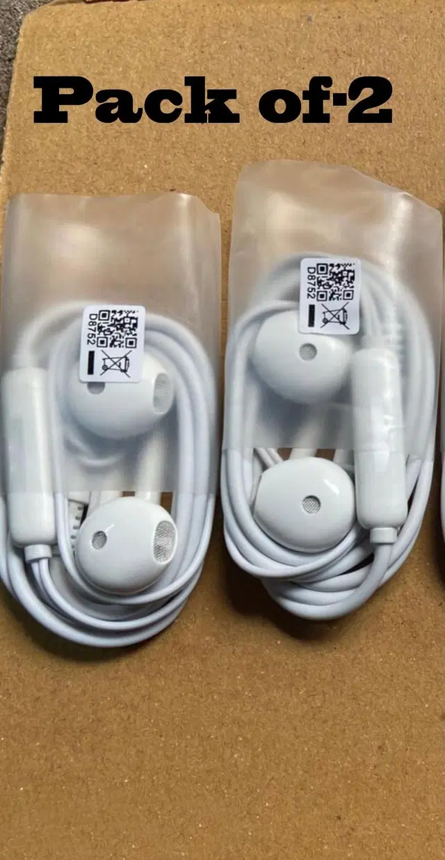 Wired in-Ear Earphone, White, Pack of 2