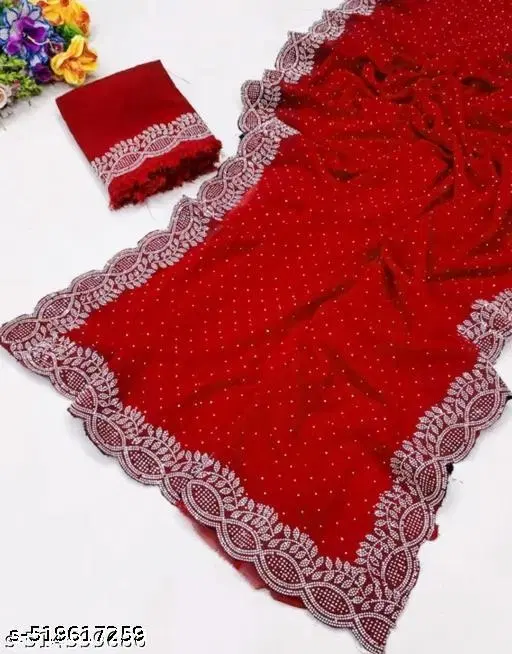 Georgette Saree for Women, Red (5.5 M)