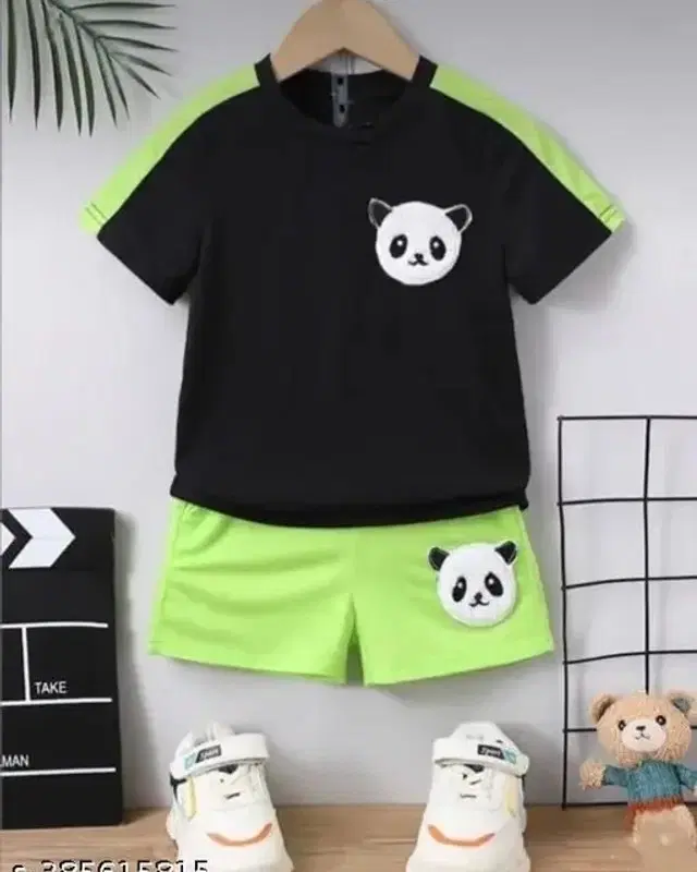 Cotton Printed Clothing Set for Boys (Black & Green, 0-2 Months)