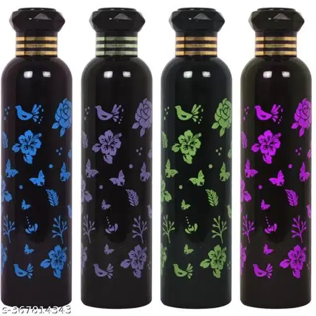 Water Bottle Set, Black, 1000 ml, Pack of 4