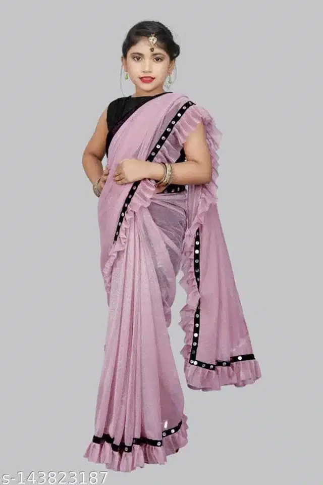 Ready to Wear Saree for Girls (Light Pink, 4-5 Years)