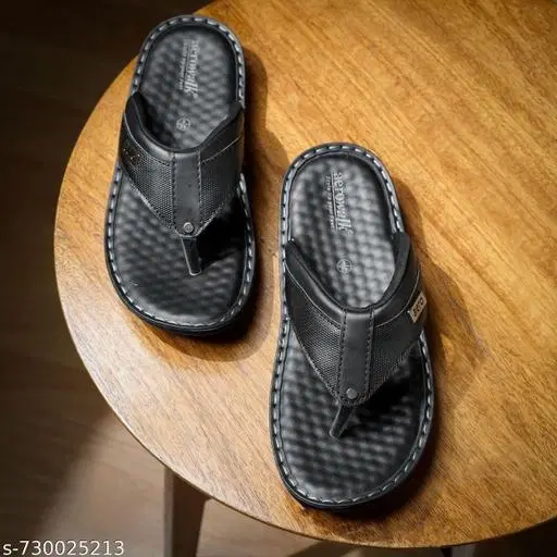 Aerowalk Leather Sliders for Men (Black, 10)