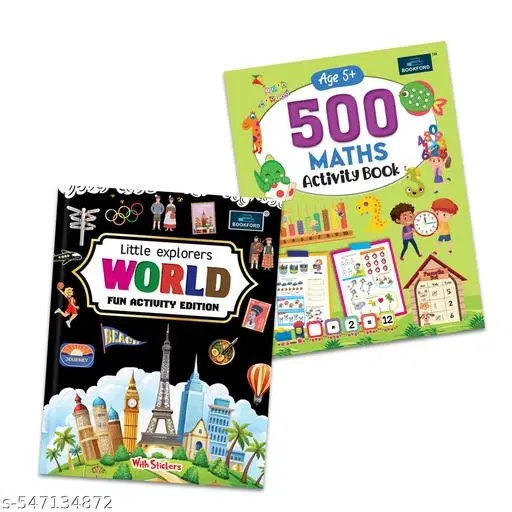 Little Explorers WORLD Fun Activity Edition with Stickers + 500 Math Activity Book Age 5+ – Set of 2 Engaging and Educational Books for Young Learners