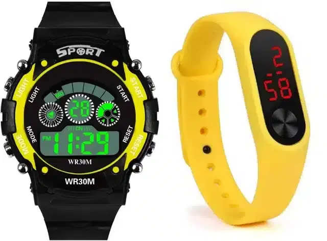 Digital Watch for Kids, Pack of 2 (Black & Yellow)