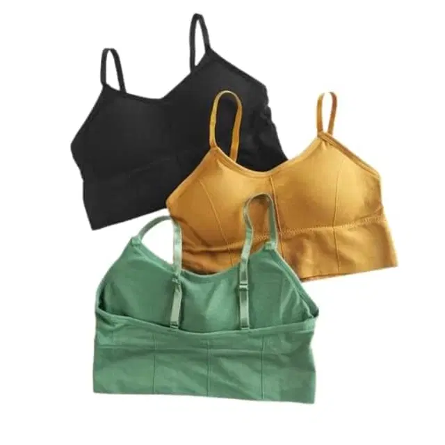 Cotton Blend Padded Camisole Bra for Women, Pack of 3 (Multicolor, Free Size)