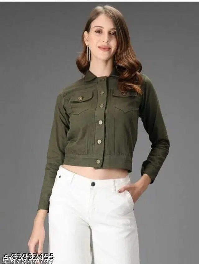 Denim Jacket for Women (Green, S)